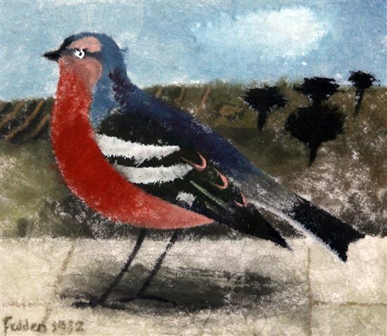 § Mary Fedden (1915-2012) Study of a chaffinch in a landscape, 6.5 x 7.5in.